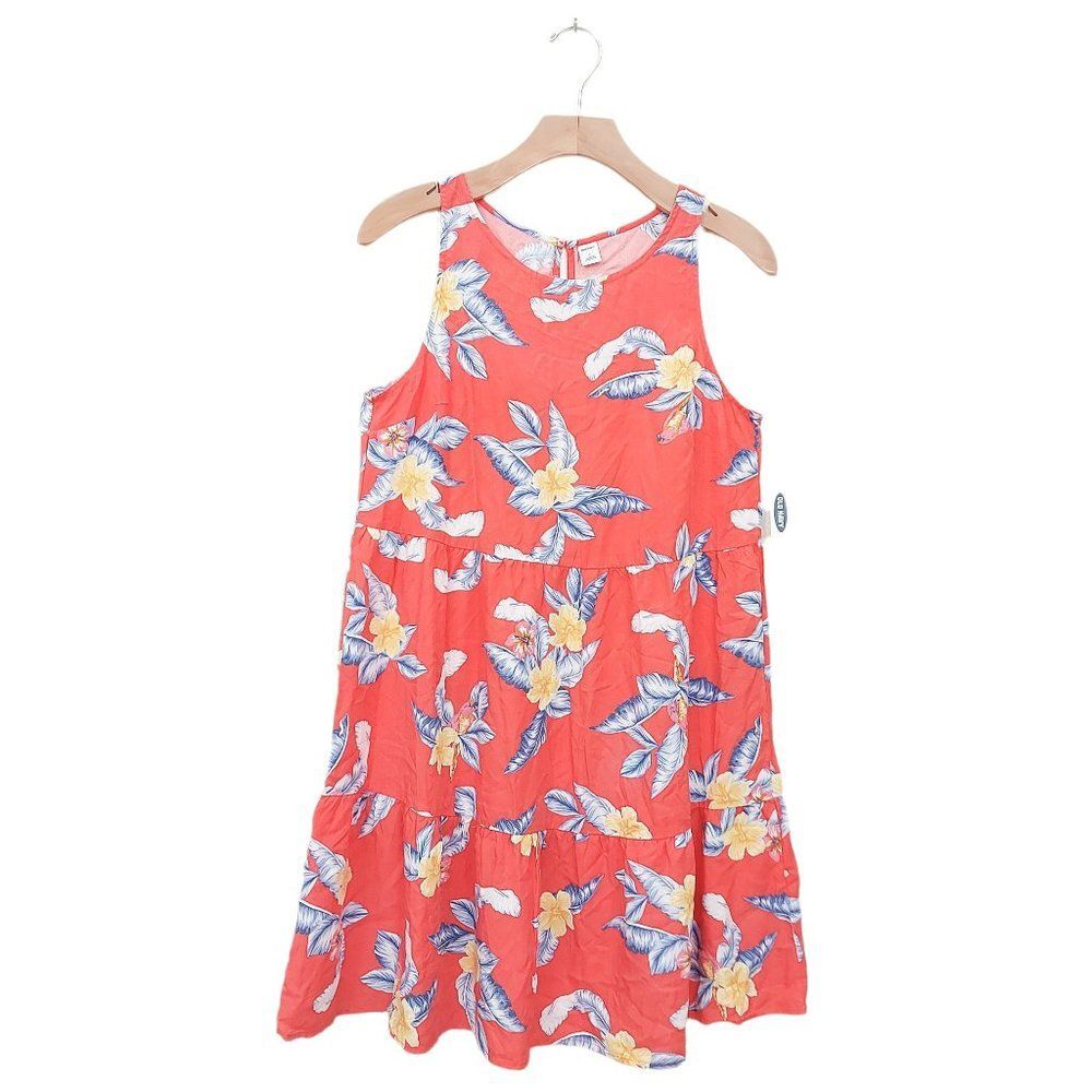 Old Navy Floral Dress Womens Small Coral Tropical Rayon Tiered Boho Summer